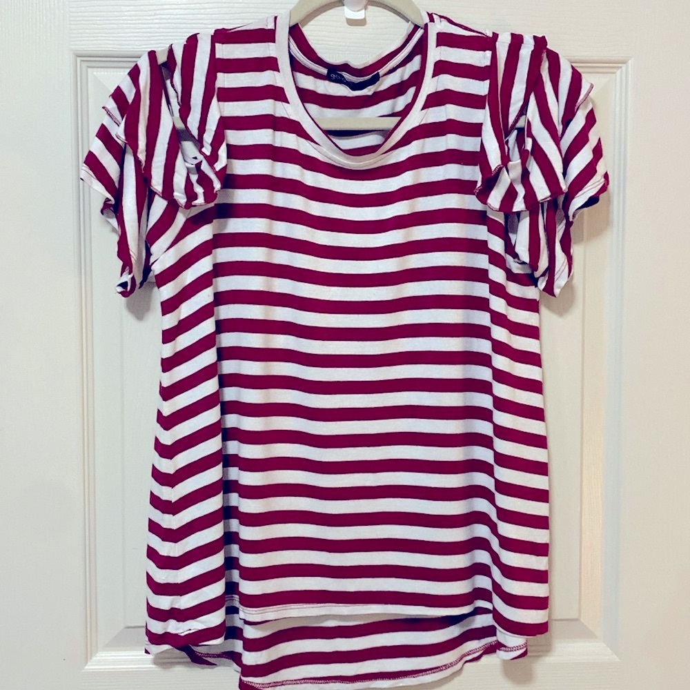Gibson Women’s Cold Shoulder High Low Top | Size: Large | Color: Red & White - Picture 1 of 8